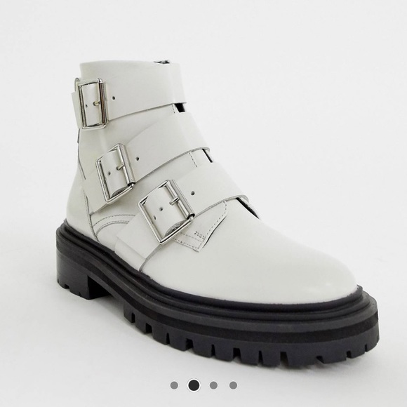 Aviate premium Leather Biker Boots In White - Picture 3 of 8